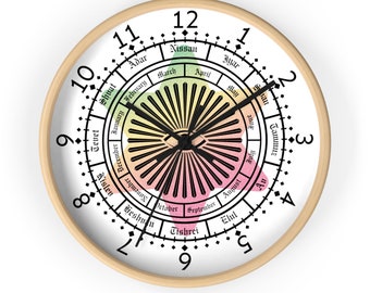 Hebräischer Monat Wanduhr, Star of DAVID Uhr, Magie, Kabbala Ornamente Uhr