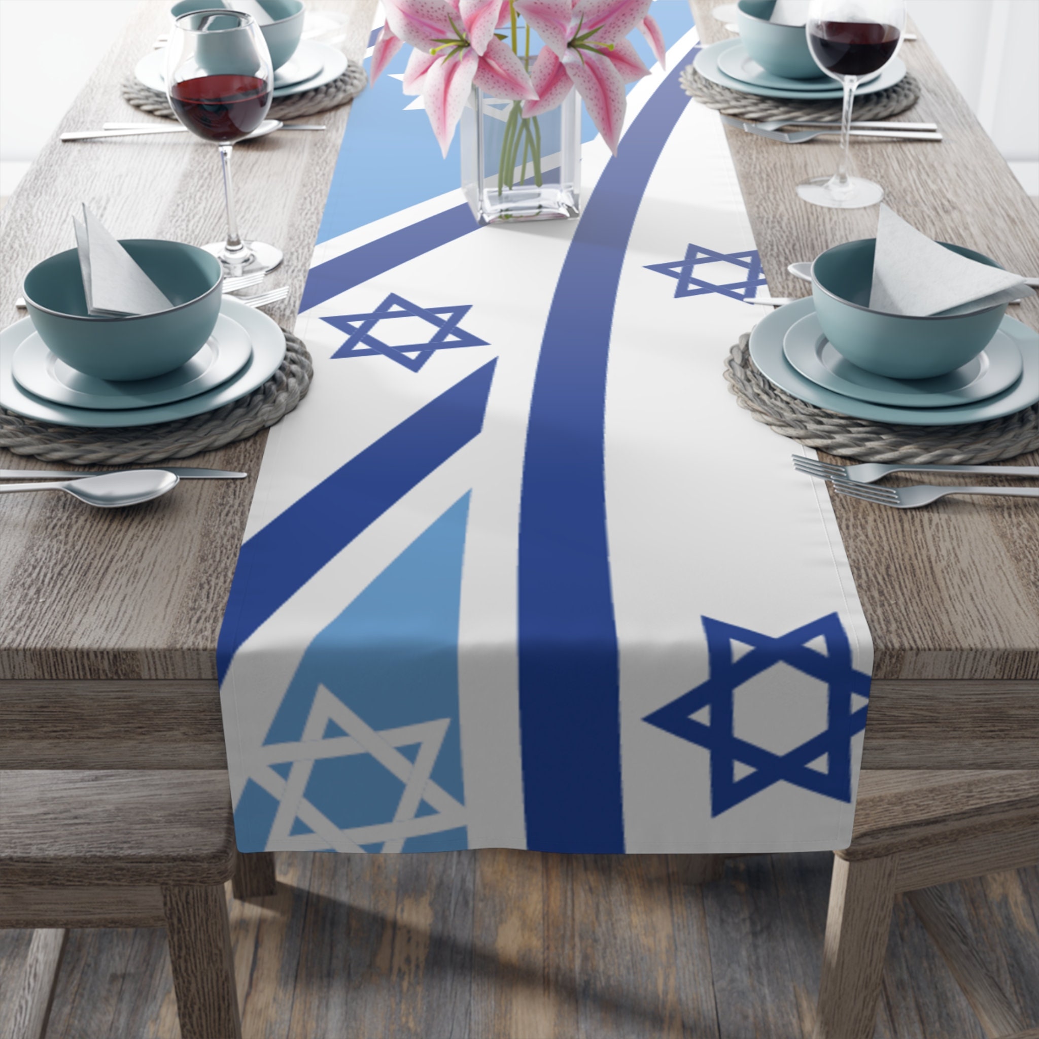 Israel Table Stand With ISRAEL Table Decoration, Israel Flag Runner, Israeli Table ...
