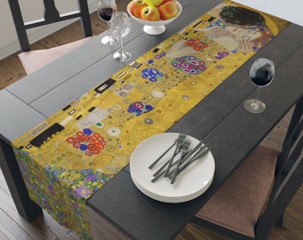 Gustav Klimt Table Runner, The Kiss Table Runner, Fine Art Lovers Decor, Art Museum Inspired, Gustav Klimt Painting, Romantic Home Decor