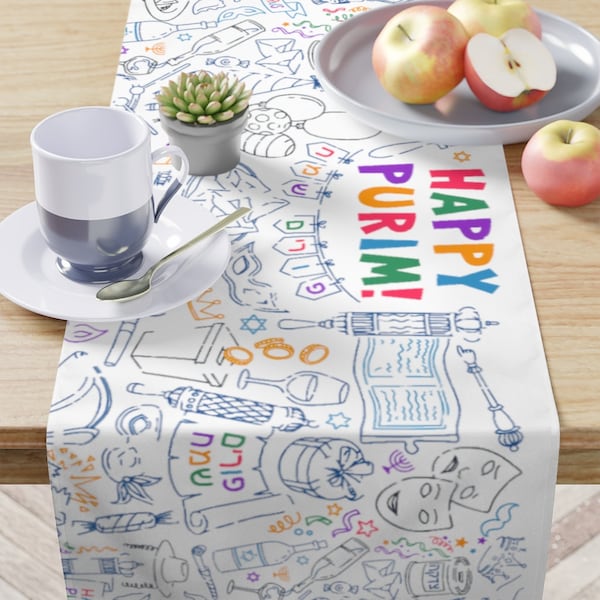 Purim gifts, purim decor, purim party, purim tablecloth   Feast of Esther, Table Runner, Happy purim in Hebrew, Purim seuda decoration