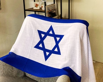Long Israeli Flag Scarf - Blue & White with Star of David Unique Judaica Scarf - Israeli Flag Design, Lightweight
