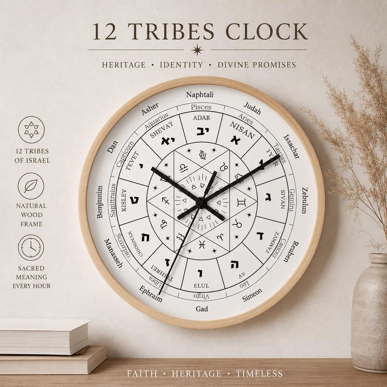 The Hebrew alphabet Jewish clock 12 Tribes of Israel , Jewish clock /Hebrew Calendar, Jewish Decor, Jewish Year,Jewish Perpetual Calendar image 4