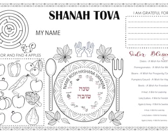 download and print Rosh Hashanah Seder Placemat, Simanim / Signs And Blessings Of The jewish New Year