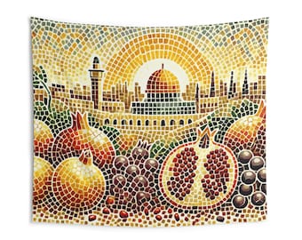 Jerusalem Sukkah Wall Tapestries, Shana tova Decor, Festive Sukkot Celebration Hanging Art, Jewish Holidays Home Decor, Religious Wall Art,