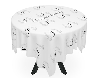 Monogram tablecloth with  name all over tablecloth , Custom Family  Celebration tablecloth , Personalized  tablecloth