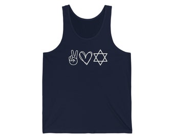 Peace Love Israel Tank TOP,   Star of David, ISRAEL Flag, Magen David, Top, Jewish Tee Shirt Unisex Jersey Tank