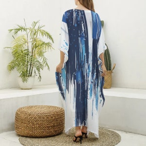 Israel Flag Imitation Silk Dress, V-neck Kaftan Robe Stand Israel Dress ...