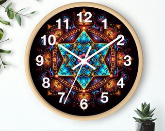 Star of David, Jewish wall clock, Hebrew clock, Jewish home decor, Hanukkah gift, Judaica art, modern Jewish art