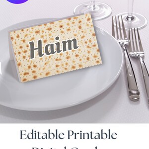 Conjunto de tarjetas de lugar de Pascua - Tarjetas digitales imprimibles editables de Canva para el Seder de Pascua