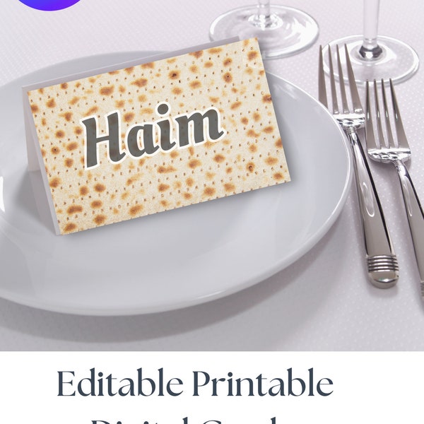 Passover Place Card Set - Canva Editable Printable Digital Cards for Passover Seder