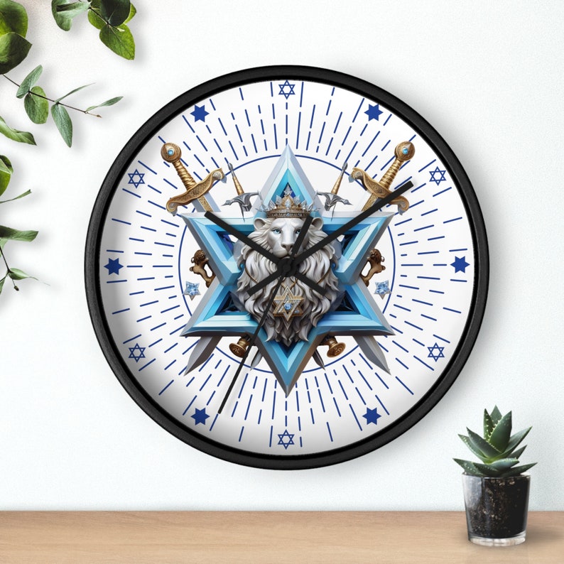 lion Patriotic Israel Wall clock, Star of DAVID clock timeless Magen of David Juda stand with Israel image 6