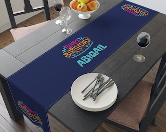 Camino de mesa personalizado FELIZ CUMPLEAÑOS, camino de cumpleaños personalizado, mantel de cumpleaños, decoración de cumpleaños, cartel de cumpleaños