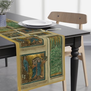 Bilder på Torah-bibelberättelser bordslöpare, bordslöpare vintage, påsk Purim bordslöpare guld, bibelstudie, Noaks ark, gotisk skrift