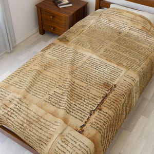 Dead Sea Scrolls Isaiah Parchment Print Velveteen Plush Blanket | Antique Hebrew Script