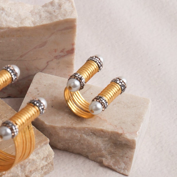 Handmade Ring, Turkish Handmade Jewelry, Gold Ring, Pearl Ring