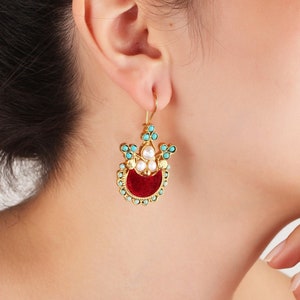 Handmade Authentic Earrings, Red Chandelier Earrings, Red Stone Earrings, Turquoise Earrings, Bohemian Red Earrings