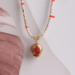 Pearl Design Necklace, Pomegranate Necklace, Handmade Design Jewelry, Turkish Handmade Jewelry, Turkish Jewelry, Pomegranate Necklace