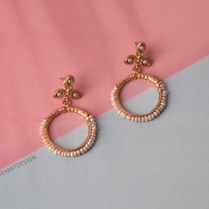 Gold Pearl Hoop Earrings: Turkish Handmade Jewelry