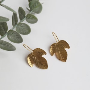 Gold Leaf Earrings: Turkish Handmade Bronze Jewelry