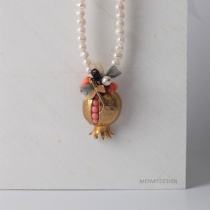 Pearl Design Necklace, Pomegranate Necklace, Handmade Design Jewelry, Turkish Handmade Jewelry, Turkish Jewelry, Pomegranate Necklace