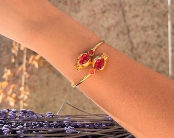 Pulsera de granada: joyería turca hecha a mano en oro de 18 quilates
