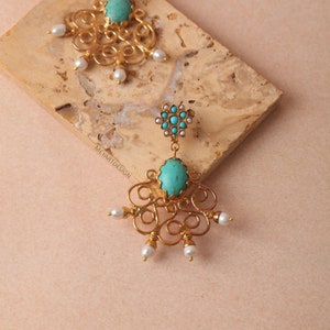 Handmade Turquoise Earrings, Dangling Earrings, Handmade Earrings, Gold Earrings, Turkish Jewelry