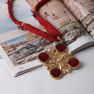 Red Handmade Nacklaces, Silk Necklaces, Authentic Necklace, Turkish Handmade Jewelry, Turkish Jewelry