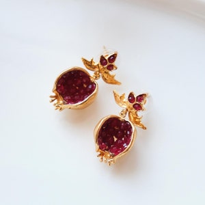 Handgefertigte Granatapfel Ohrringe: Türkischer Goldschmuck
