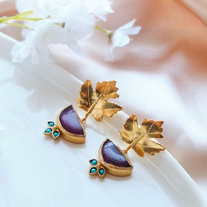 Gold Leaf Earrings: Turkish Handmade Bronze Jewelry