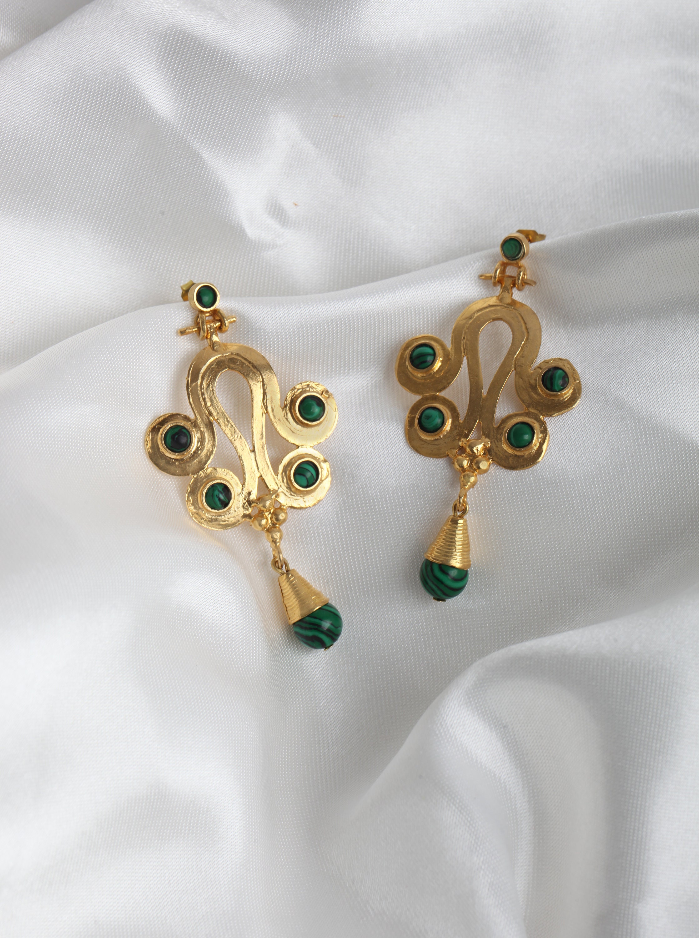Boucles D'Oreilles Vintage Pendentif Lustre - Pierres Vertes - Style Bohème