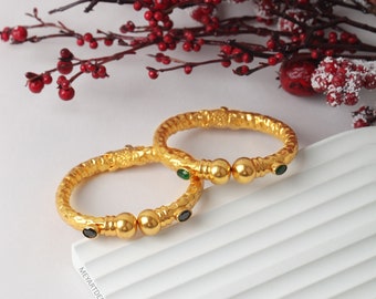 Handmade Gold Bangle Bracelet: Turkish Gemstone Jewelry