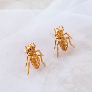 Gold Beetle Earrings: Turkish Handmade Jewelry