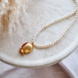 Pearl Design Necklace, Pomegranate Necklace, Handmade Design Jewelry, Turkish Handmade Jewelry, Turkish Jewelry, Pomegranate Necklace