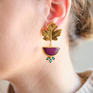 Gold Leaf Dangle Earrings: Turkish Handmade Jewelry