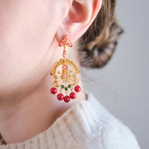Handmade Red Beaded Earrings: Turkish Bohemian Jewelry