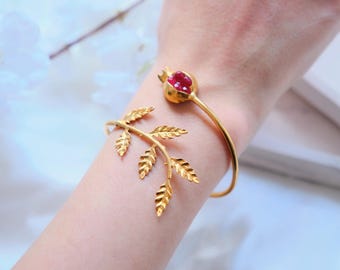Pulsera de granada: joyería turca hecha a mano en oro de 18 quilates
