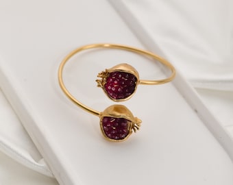 Pulsera de granada hecha a mano: joyería turca de oro de 18 quilates