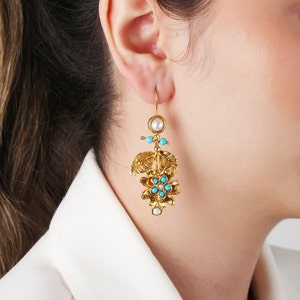 Handmade Gold Turquoise Dangle Earrings: Turkish Jewelry
