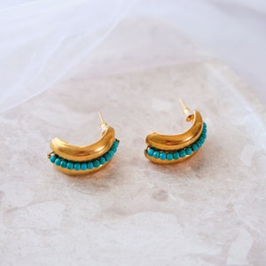 Handmade Turquoise Beaded Gold Earrings: Turkish Jewelry