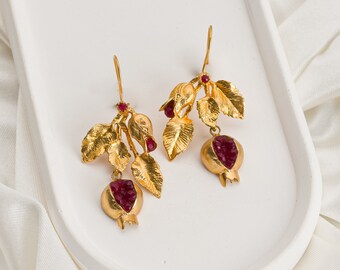 Handmade Pomegranate Earrings: Turkish Gold Jewelry