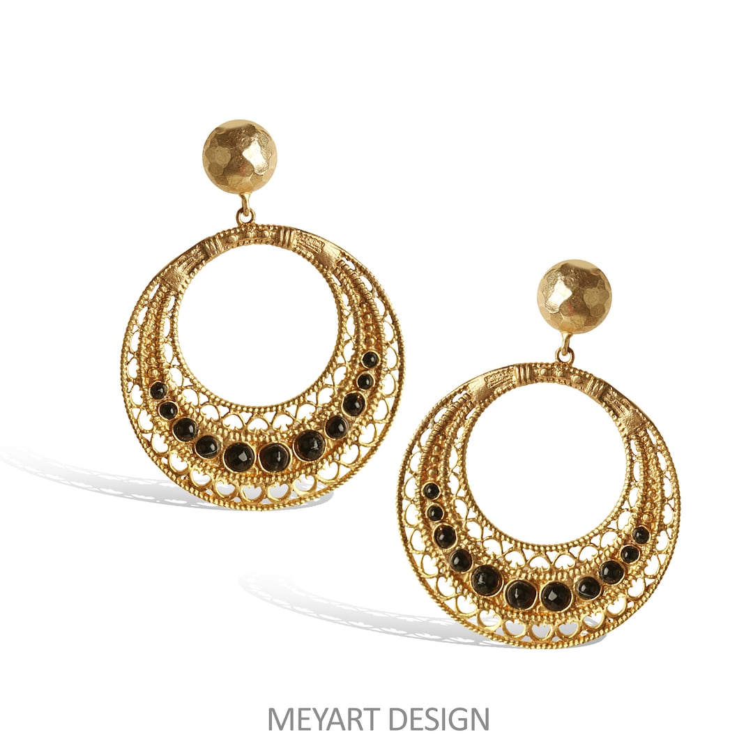 Circle Gemstone Earrings, Gold Hoop Studs, Circle Earrings, Gold