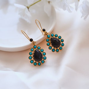 Handmade Turquoise & Gold Dangle Earrings: Turkish Jewelry