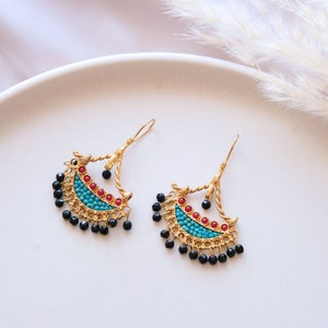Handmade Turquoise Beaded Dangle Earrings: Turkish Gold Jewelry