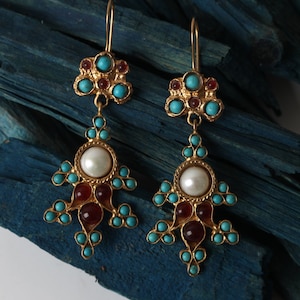Handmade Turquoise Earrings, Dangling Earrings, Handmade Earrings, Gold Earrings, Turkish Jewelry