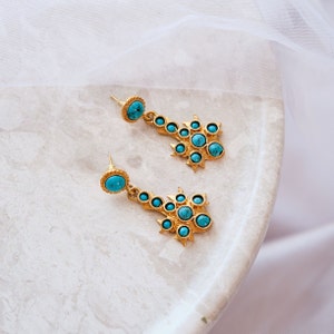 Handmade Turquoise Dangle Earrings: 18k Gold Turkish Jewelry