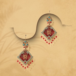 Handmade Red Chandelier Earrings: Turquoise Bohemian Jewelry