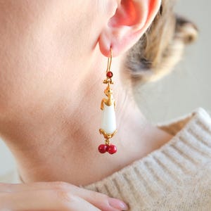 Handmade Red Gemstone Earrings: Turkish Gold Plated Jewelry