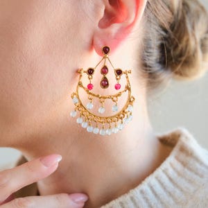 Handmade Turkish Earrings: Red Gemstone Bohemian Jewelry