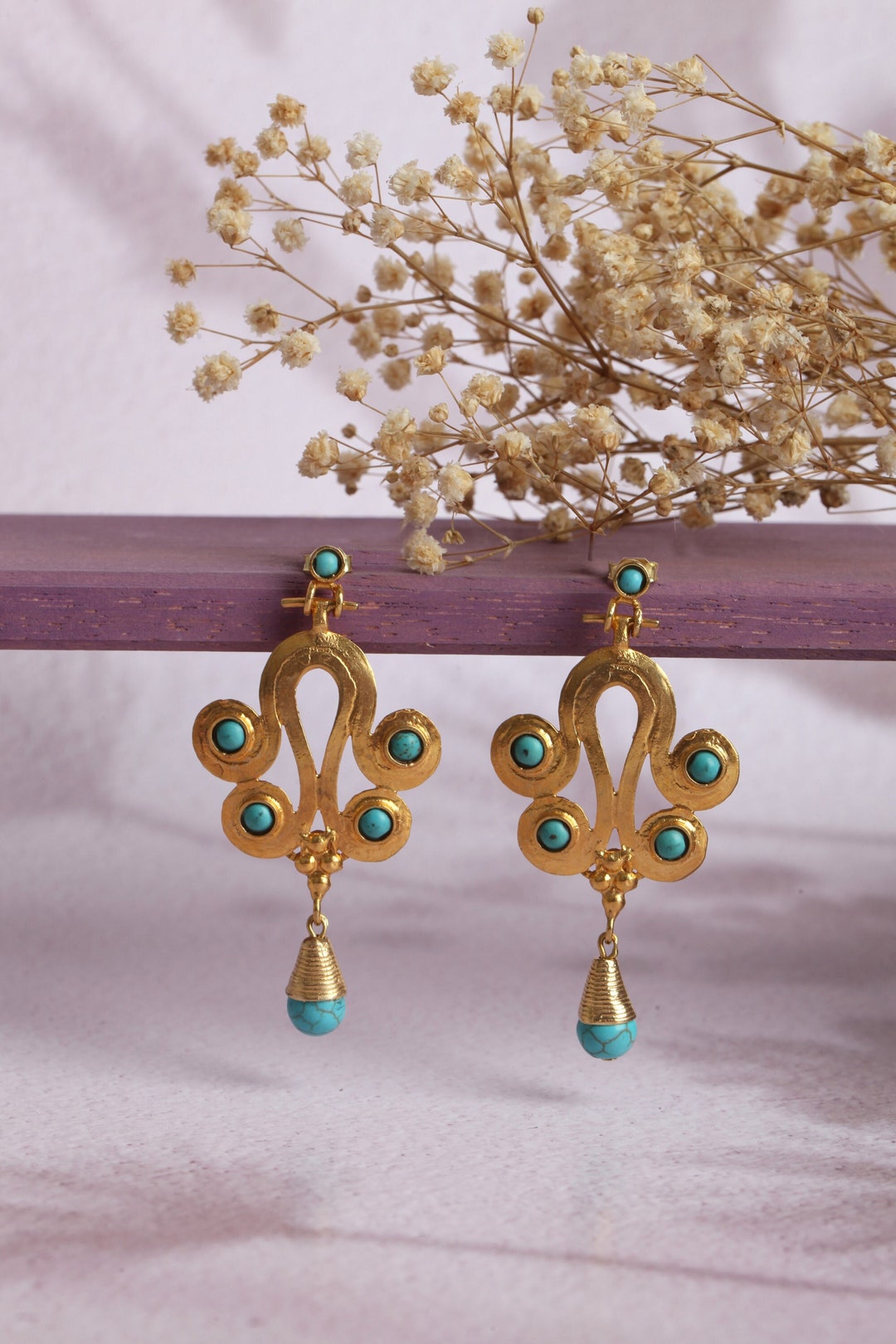 Orecchini Boho da donna a goccia argento turchese pietre