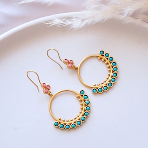 Handmade Turquoise & Gold Dangle Earrings: Turkish Jewelry